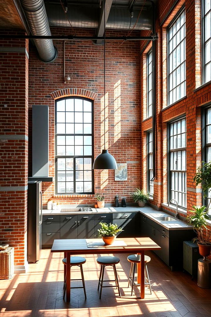 Urban Loft with Exposed Brick Details - 22 Red Brick Kitchen Ideas