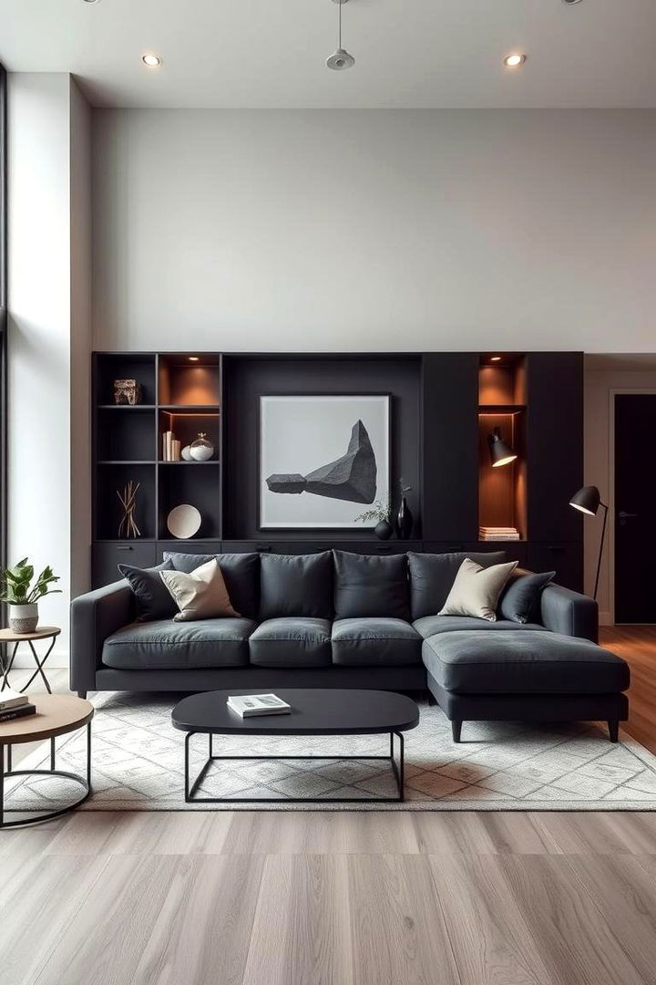 Urban Minimalism with Functional Decor - 22 dark grey couch living room ideas