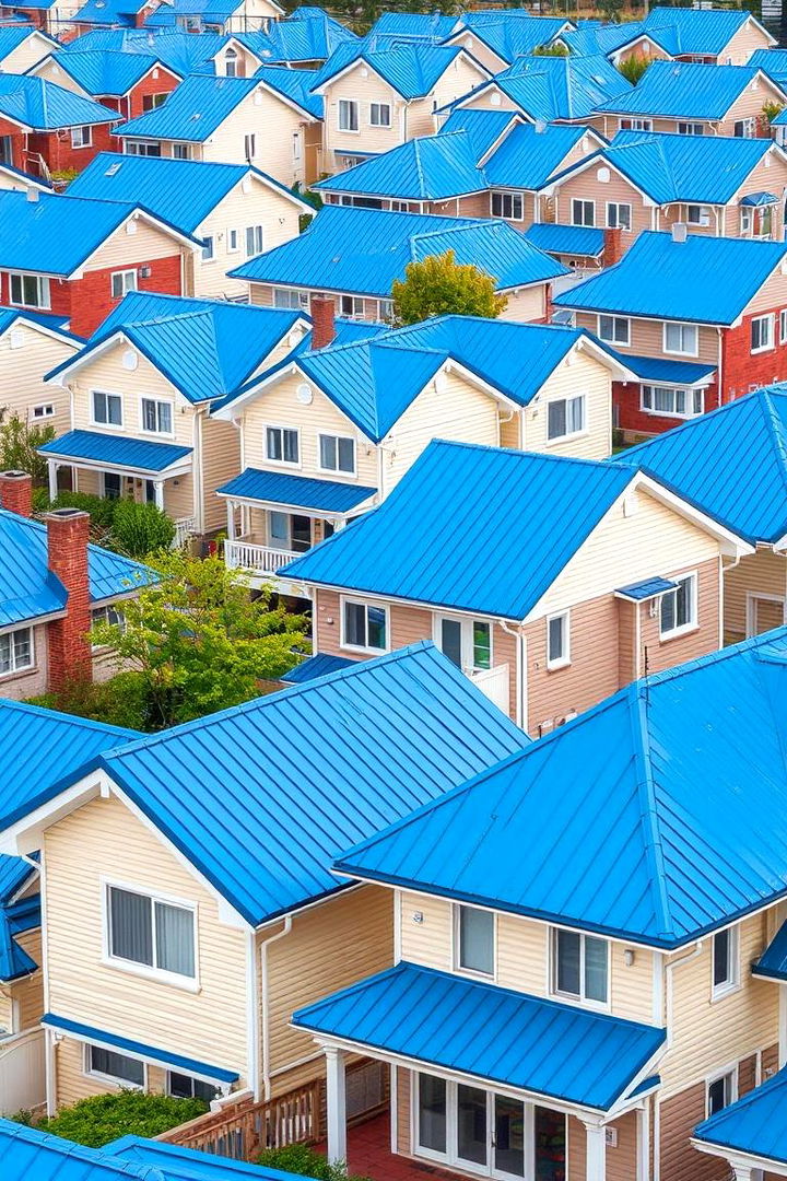 Urban Planning and Neighborhood Coherence - 22 houses with blue metal roofs