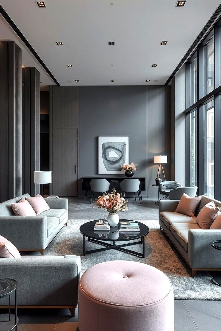 Urban Sophistication with a Touch of Romance - 22 Pink and Grey Living Room Ideas