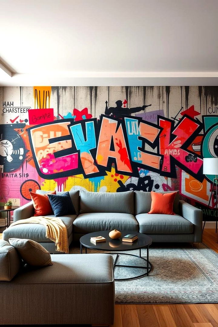 Urban Street Art Statement - 22 Living Room Accent Wall Ideas