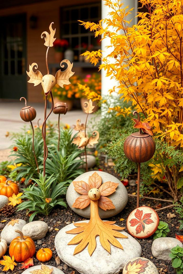 Use Autumn Themed Garden Art - 22 Fall Garden Ideas