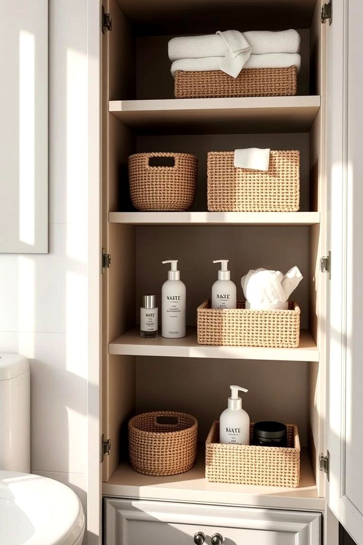 Use Baskets or Trays - 22 Bathroom Cabinet Organization Ideas
