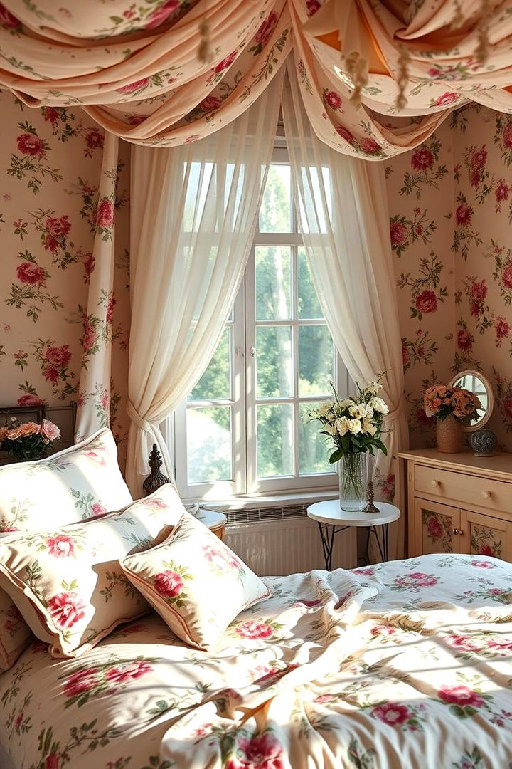 Use Delicate Floral Patterns - 22 Cottagecore Bedroom Ideas