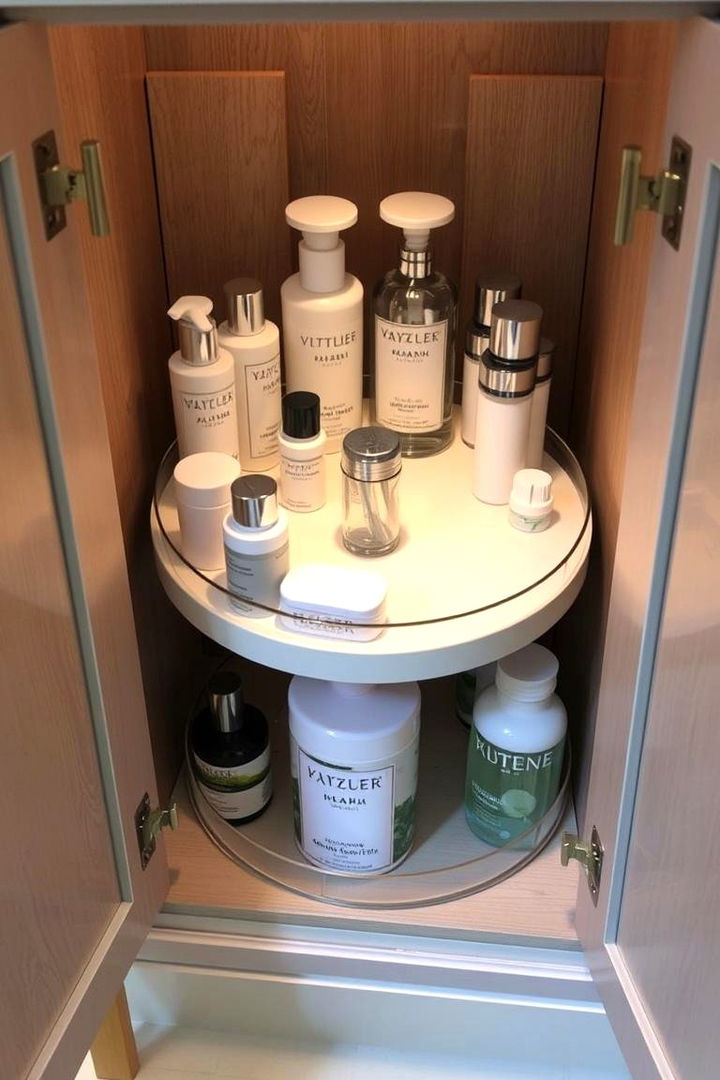 Use a Lazy Susan for Cabinets - 22 Bathroom Organization Ideas