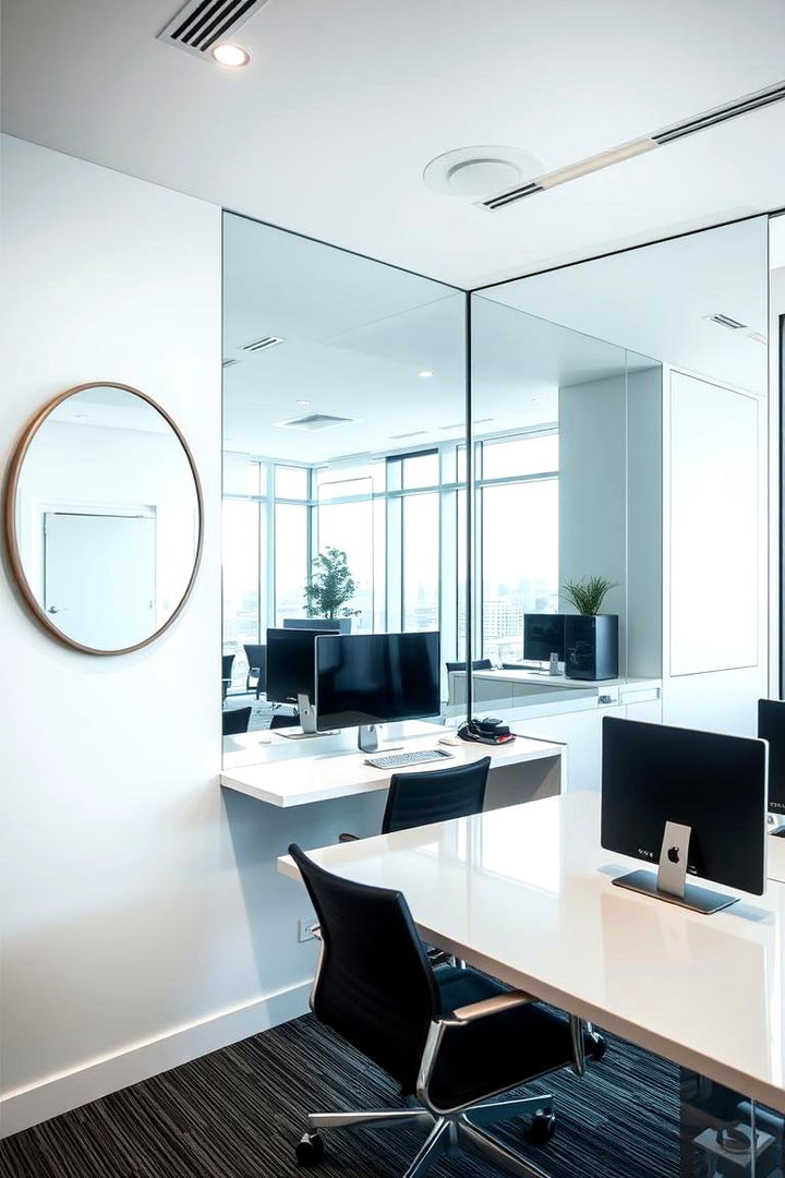 Use of Mirrors - 22 Small Office Ideas