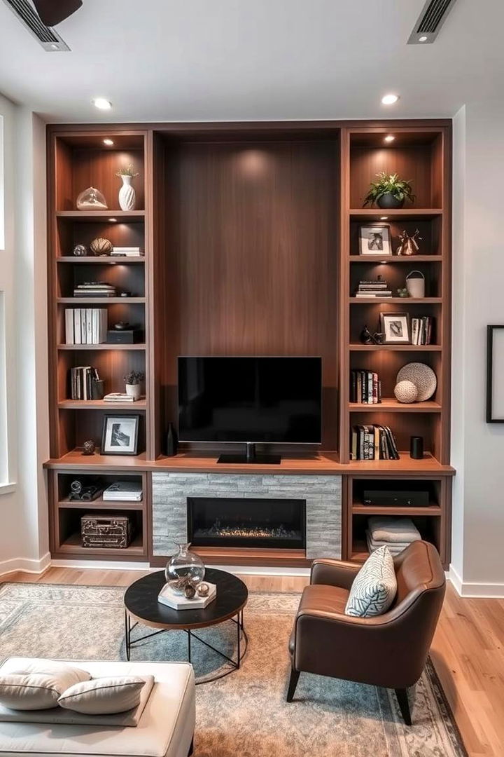 Utilize Built In Shelving - 22 Small Living Room Ideas With Tv and Dining Table