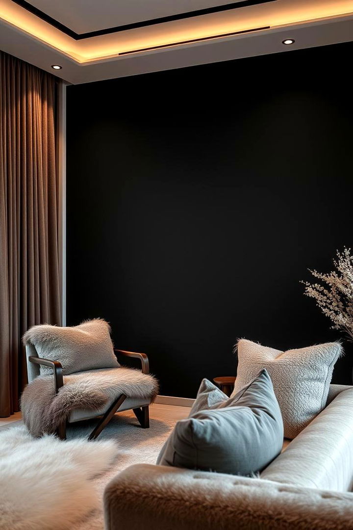 Velvet Black Accent with Soft Textures - 22 Black Accent Wall Ideas