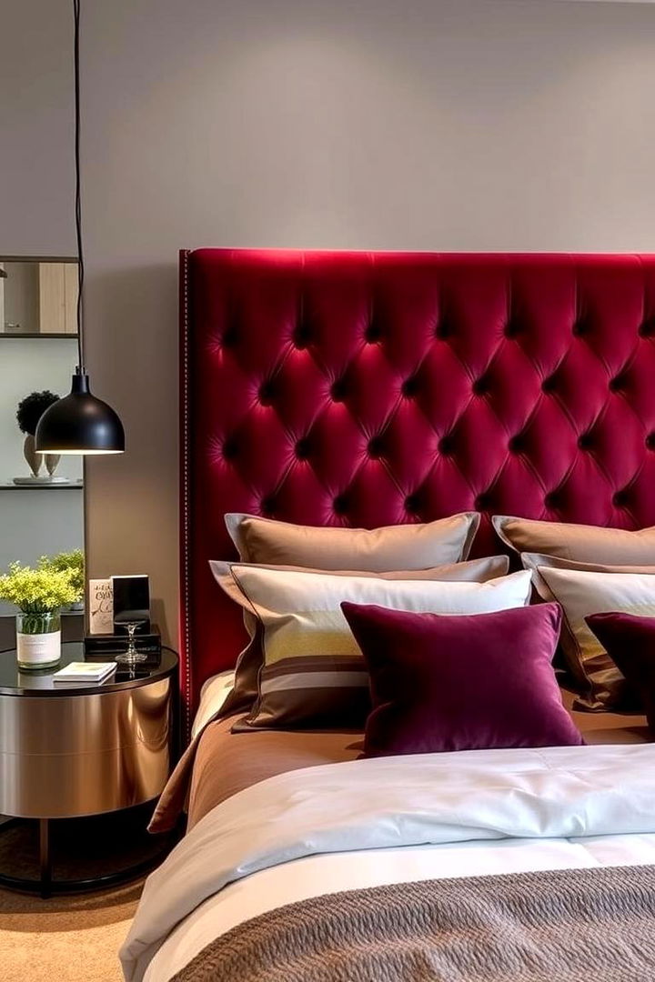 Velvet Upholstered Headboard - 22 Burgundy Bedroom Ideas