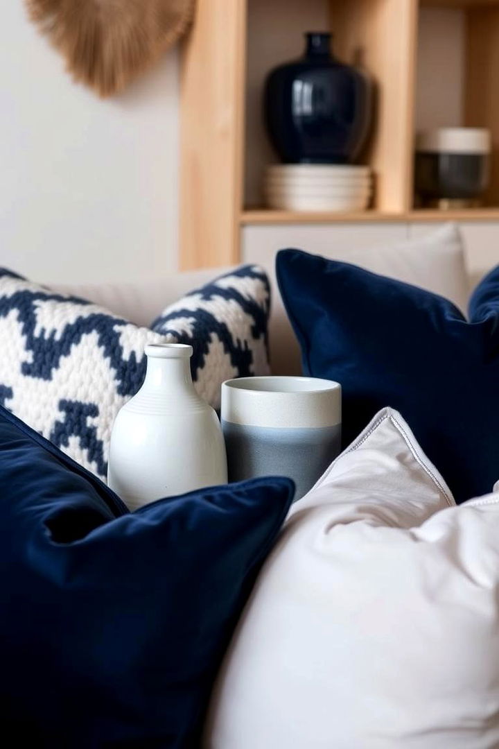 Versatile Accessory Arrangements - 22 Navy Blue and Grey Living Room Ideas