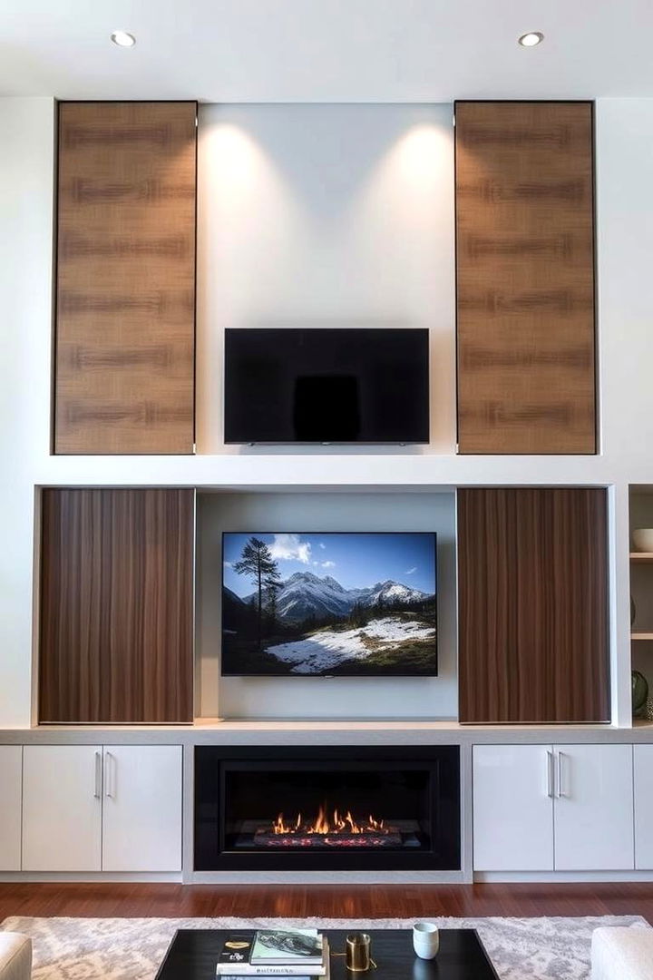 Versatile Design with Sliding Panels - 22 Tv Over Fireplace Ideas