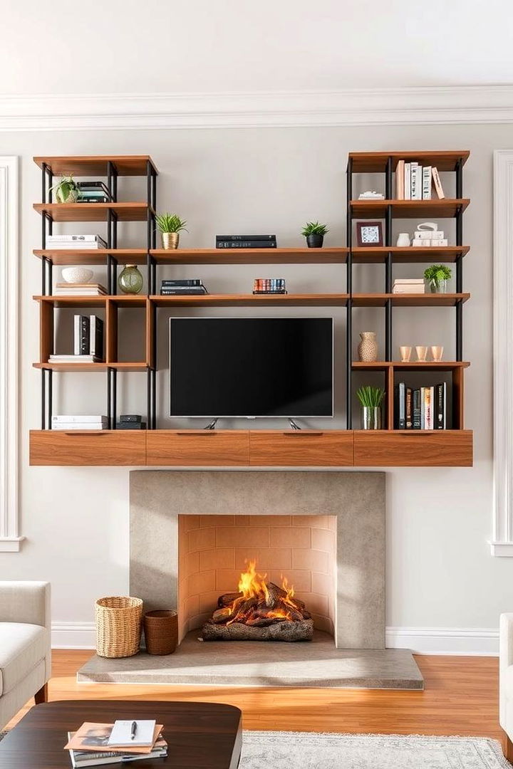 Versatile Modular Arrangements - 22 Fireplace Floating Shelves Design Ideas