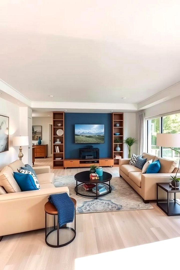 Versatile Multi functional Area - 22 blue and beige living room ideas