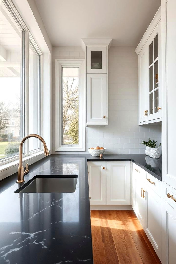 Versatile Palette for Accessories - 22 kitchen with dark countertops and light cabinets