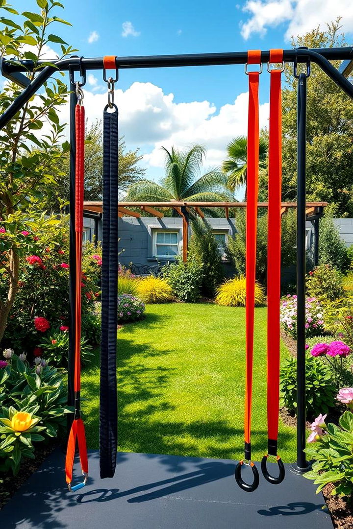 Versatile Resistance Bands and Suspension Trainer Area - 22 Outdoor Gym Ideas