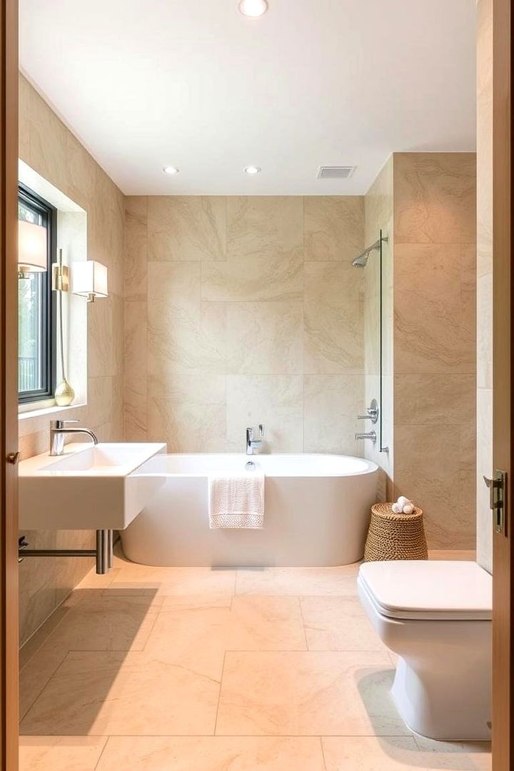 Versatile and Durable Appeal - 22 Travertine Tile Bathroom Ideas