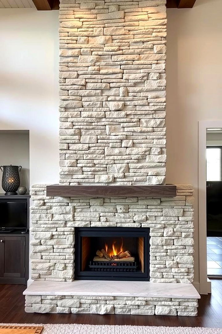 Vertical Accent Wall - 22 Stacked Stone Fireplace Ideas