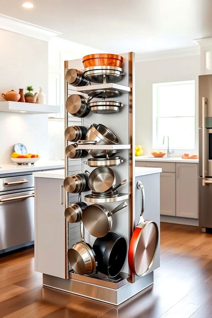 Vertical Pot and Pan Organizer - 22 Kitchen Island Storage Ideas