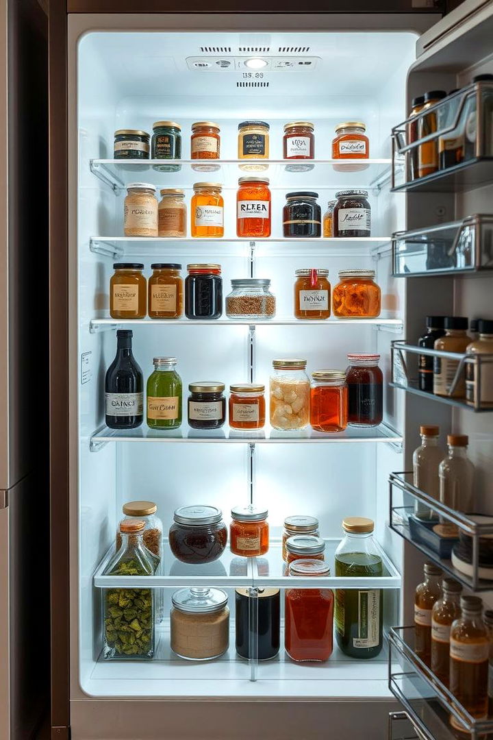 Vertical Storage for Bottles and Jars - 22 Fridge Organization Ideas