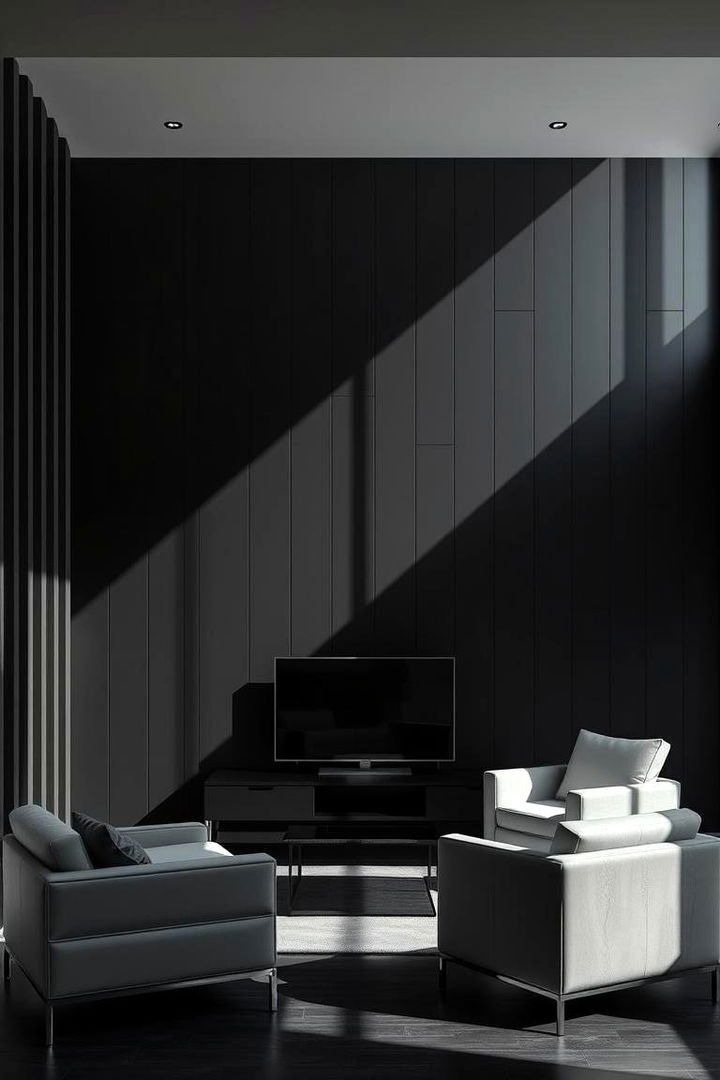 Vertical Stripes on a Black Feature Wall - 22 Black Accent Wall Ideas