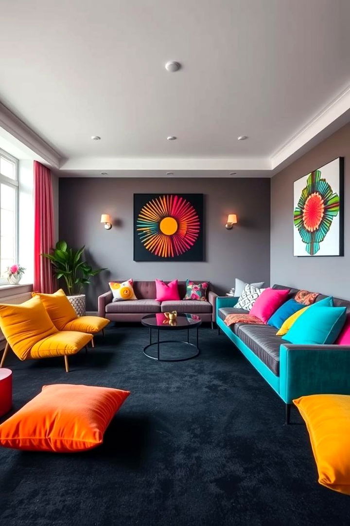 Vibrant Accent Integration - 22 Black Carpet Living Room Ideas