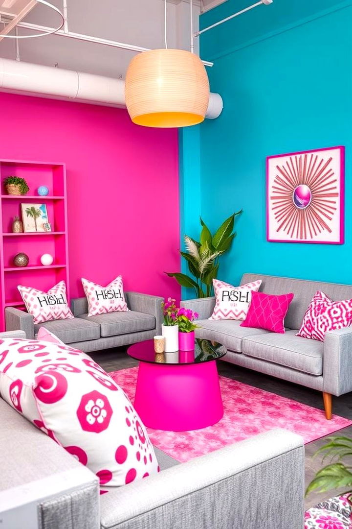 Vibrant Accents with Dynamic Energy - 22 Pink and Grey Living Room Ideas