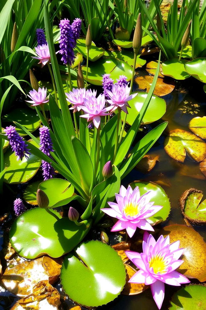 Vibrant Aquatic Plant Integration - 22 Pond Landscaping Ideas
