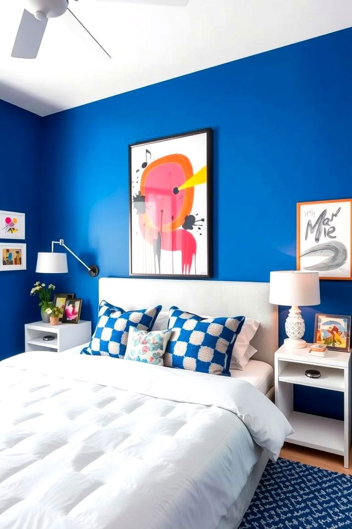 Vibrant Artistic Expression - 22 Blue and White Bedroom Ideas