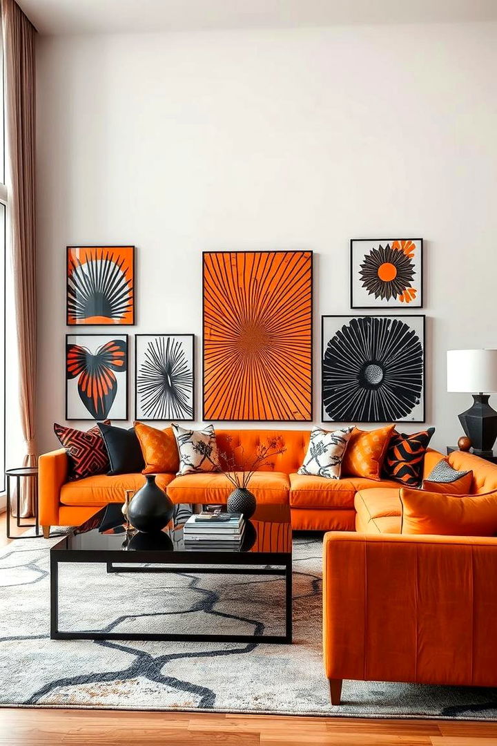 Vibrant Artwork Integration - 22 Black and Orange Living Room Ideas