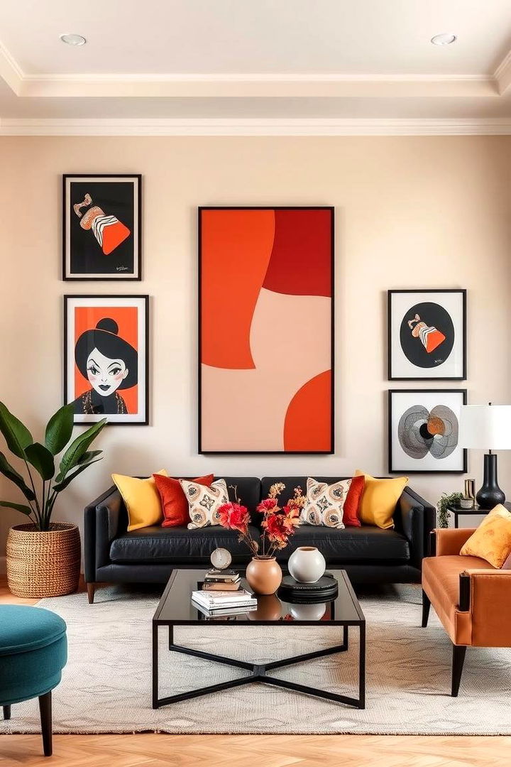 Vibrant Artwork Integration - 22 Black and Beige Living Room Ideas