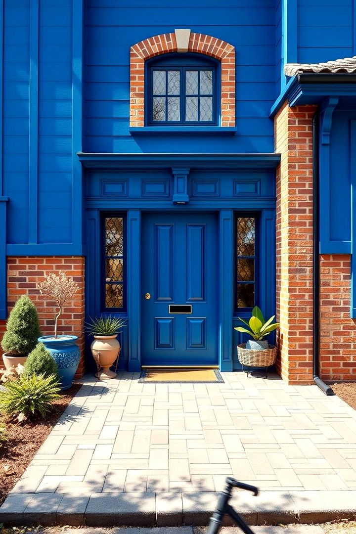 Vibrant Blue with Brick Accents - 22 blue exterior house paint ideas