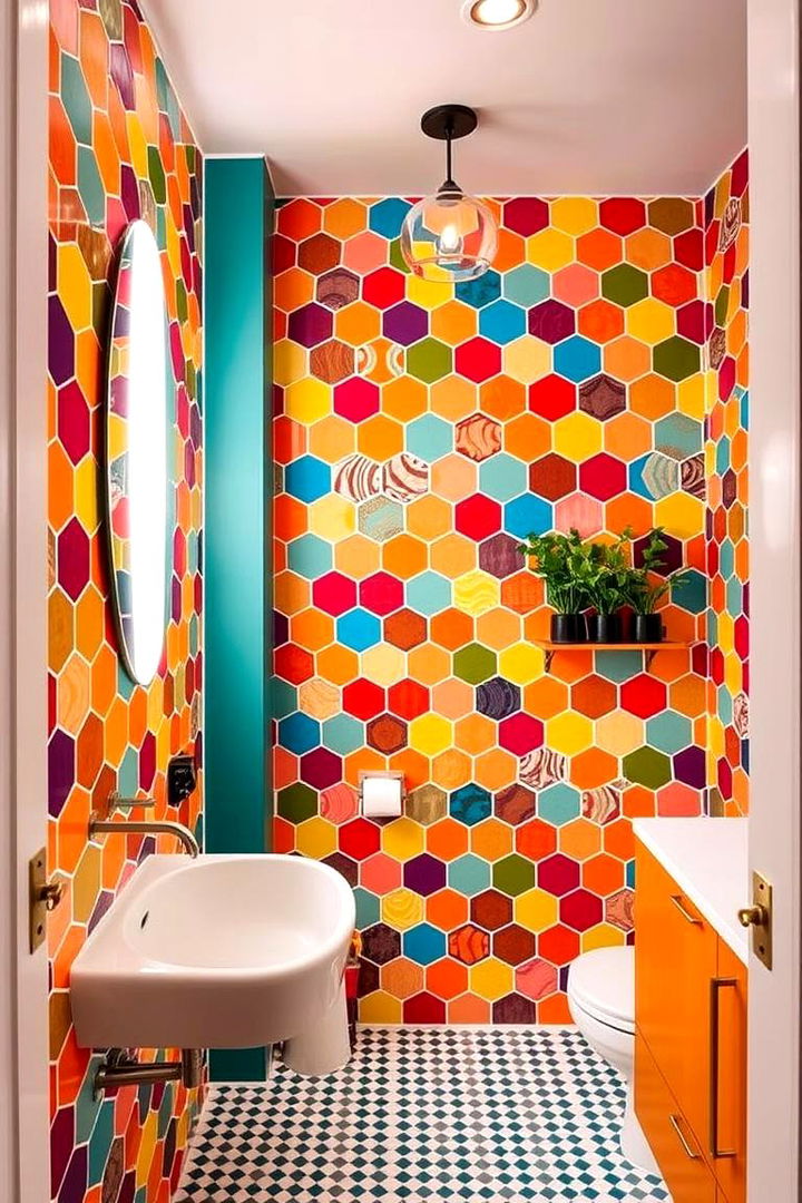 Vibrant Bold Colors - 22 Hexagon Tiles Ideas for Bathrooms