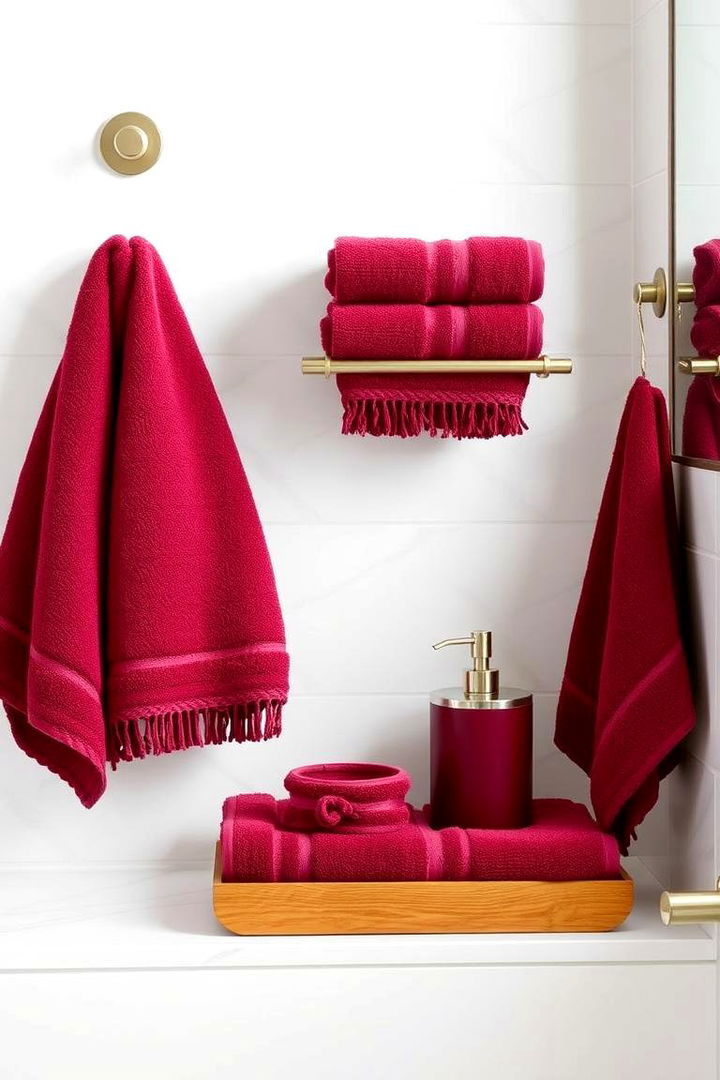 Vibrant Burgundy Towels and Accessories - 22 Burgundy Bathroom Ideas