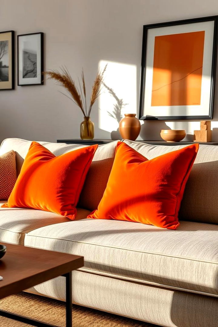 Vibrant Burnt Orange Throw Pillows - 22 Burnt Orange Living Room Ideas