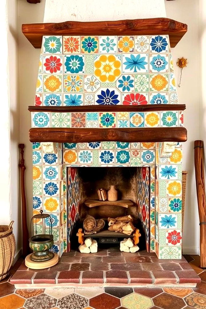 Vibrant Ceramic Patterns - 22 Spanish Style Fireplace Ideas