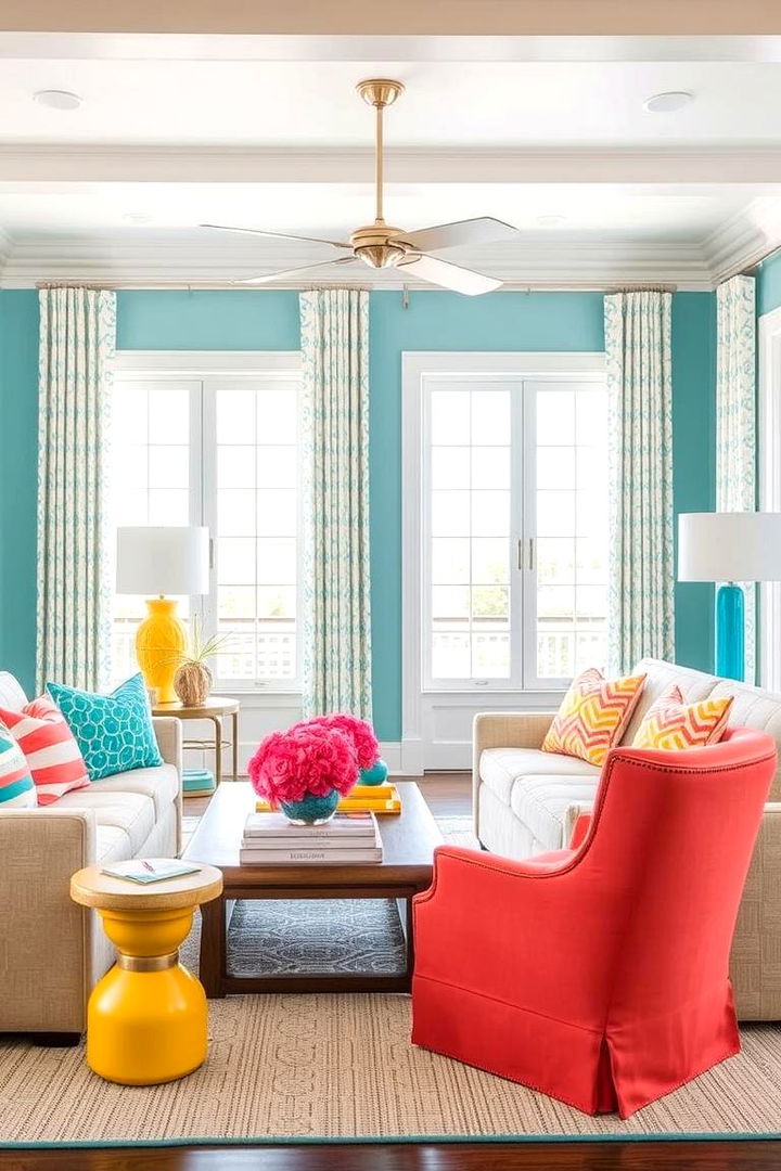 Vibrant Coastal Accents - 22 Coastal Living Room Ideas