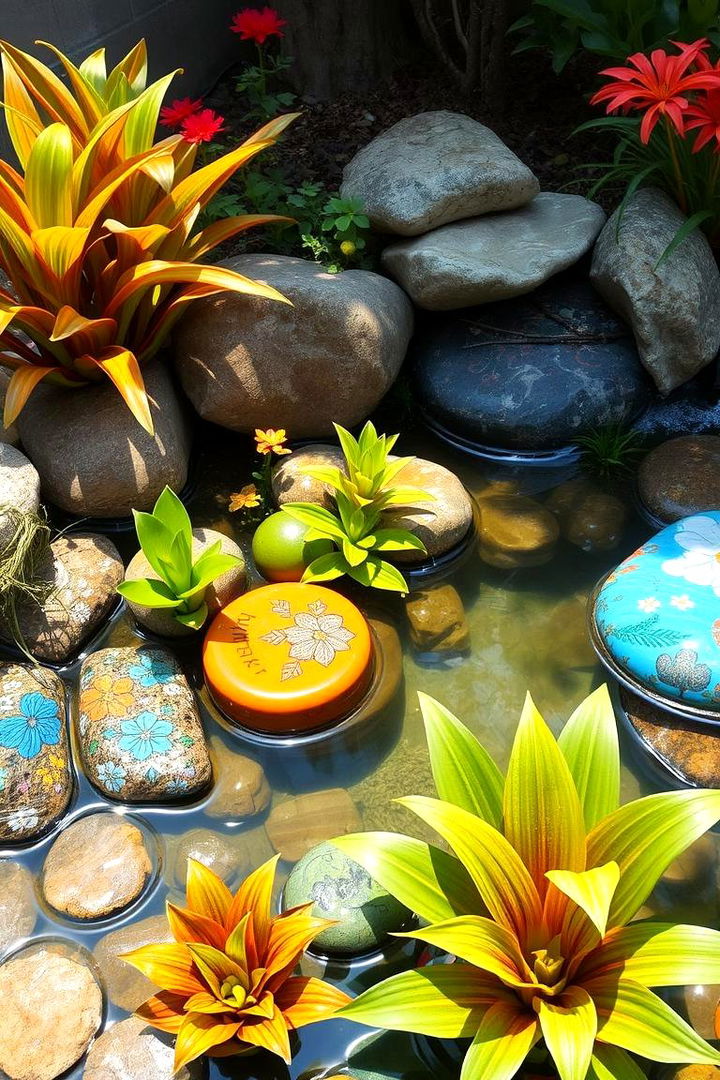 Vibrant Color Accented Garden Pond - 22 Raised Garden Pond Ideas