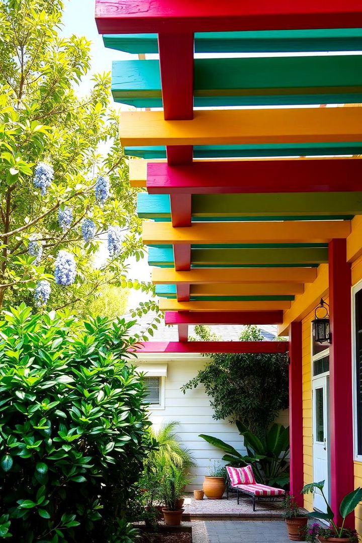 Vibrant Color Accents - 22 Small Patio Pergola Ideas