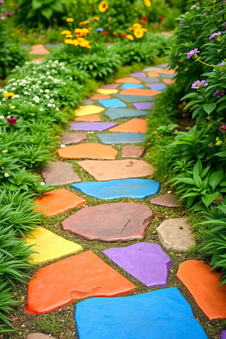 Vibrant Color Accents - 22 Stepping Stone Walkway Ideas
