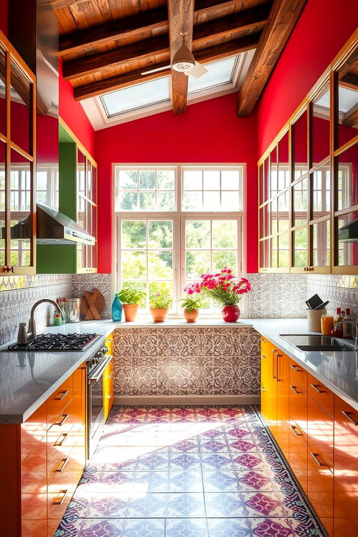 Vibrant Color Accents within Glass Enclosures - 22 Greenhouse Kitchen Design Ideas