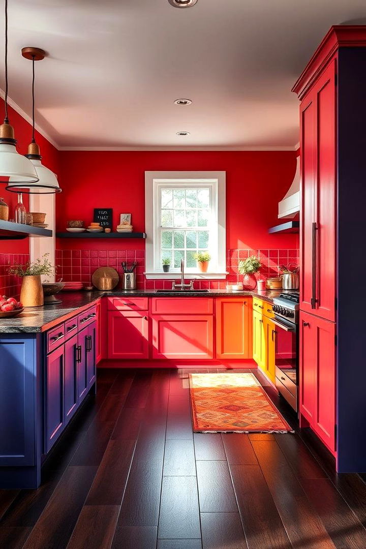 Vibrant Color Coordination - 22 Kitchen With Dark Wood Floors