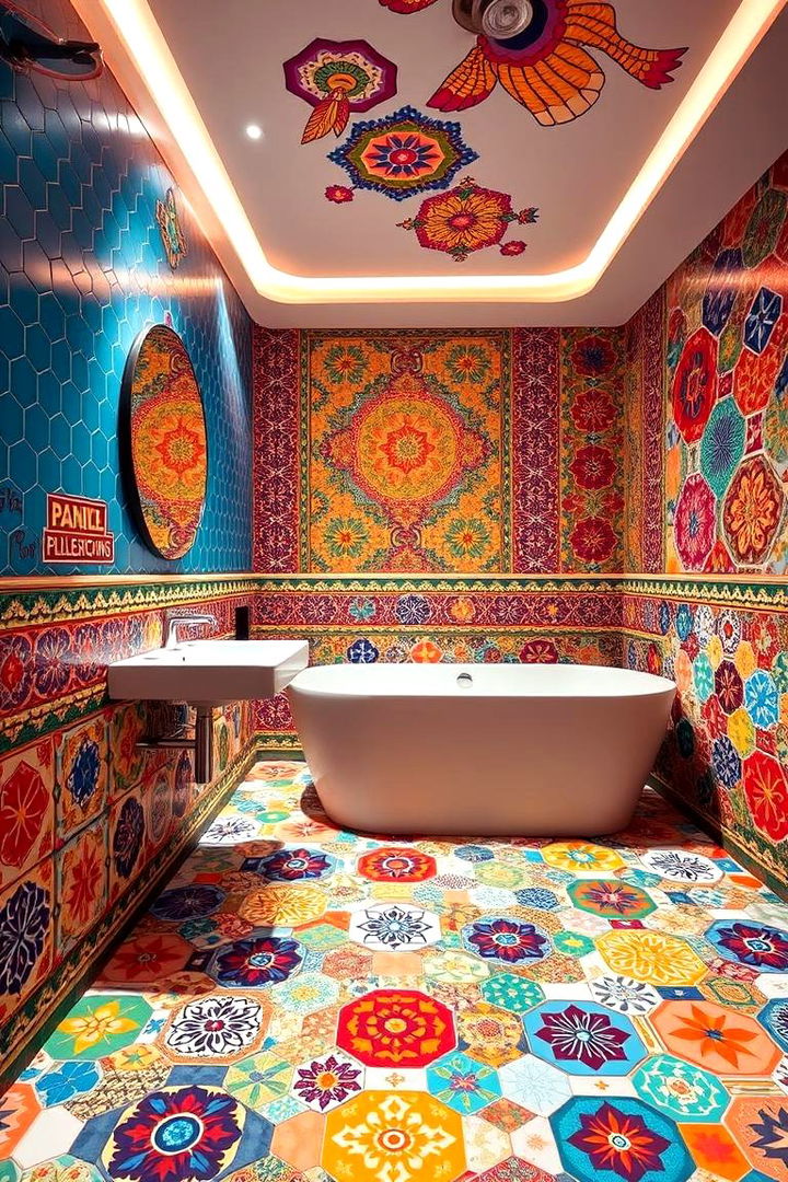 Vibrant Color Palette Enhancements - 22 Bathrooms With Hexagon Tile Floors