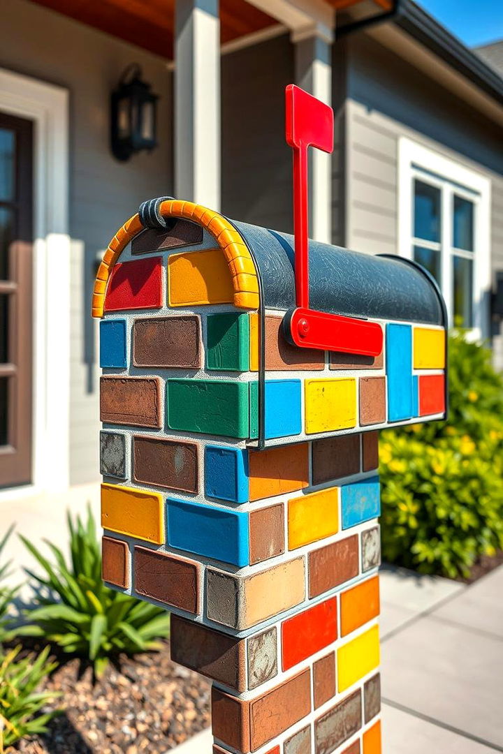 Vibrant Colored Brick Highlights - 22 Brick Mailbox Ideas