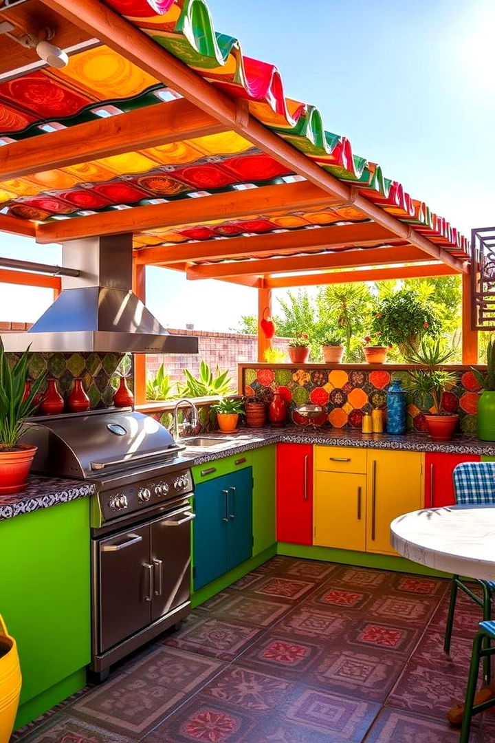 Vibrant Colorful Roof Tiles - 22 Outdoor Kitchen Roof Ideas
