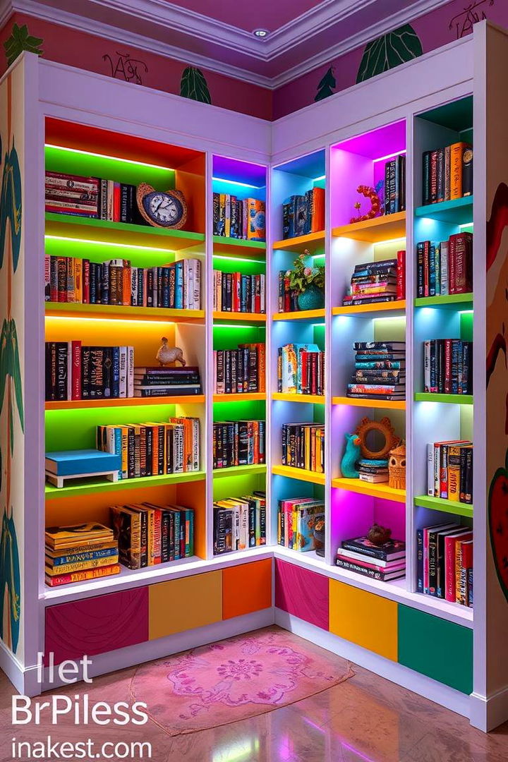 Vibrant Colorful Shelving - 22 Corner Bookshelf Ideas