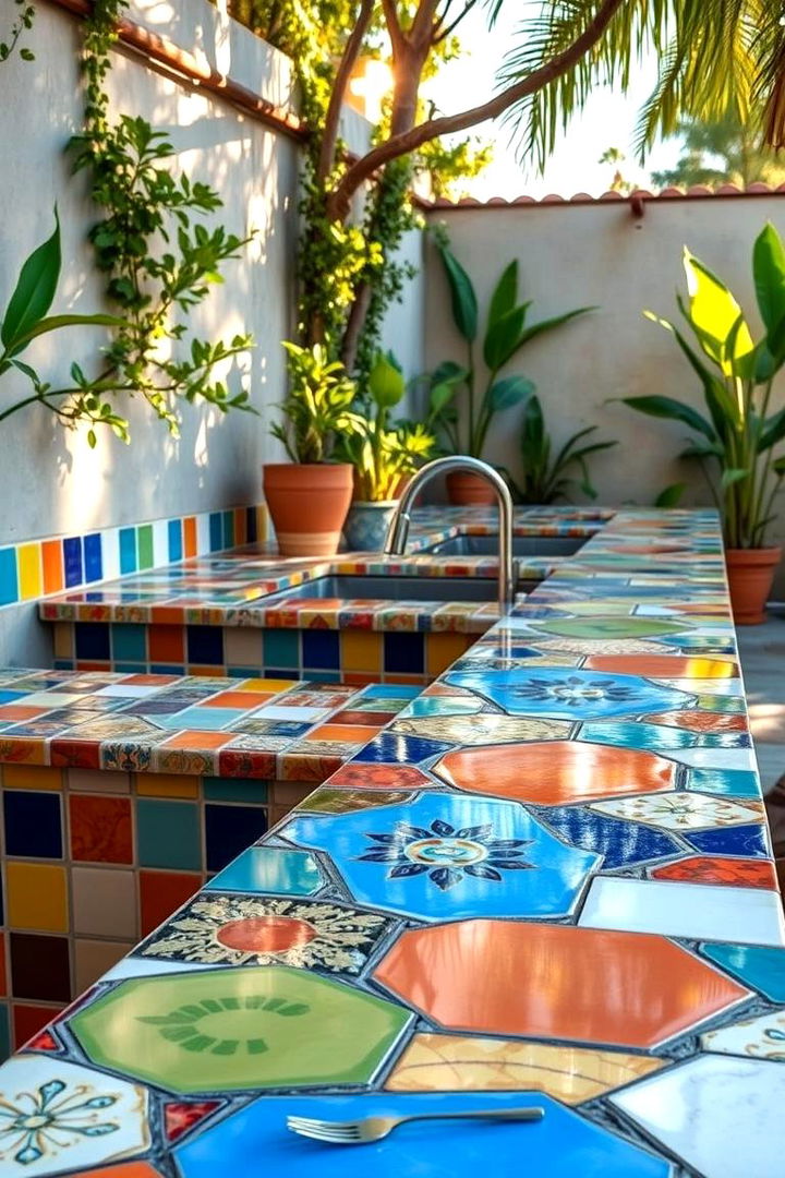 Vibrant Colorful Tiles - 22 Outdoor Countertop Ideas