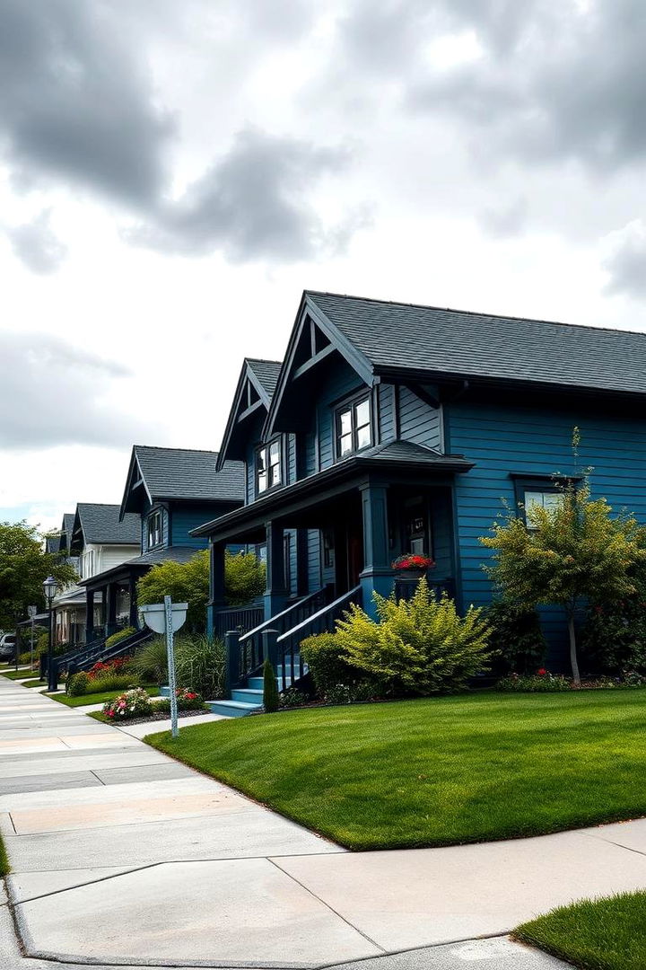 Vibrant Curb Appeal - 22 Dark Blue House With Black Trim