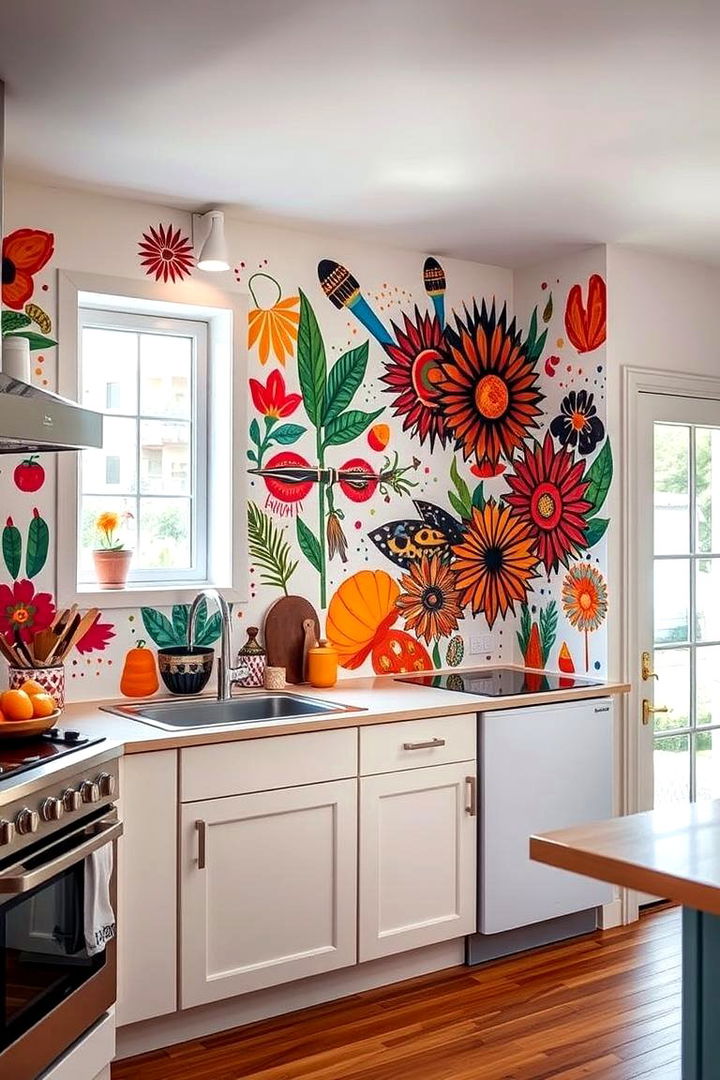 Vibrant DIY Wall Murals - 22 Mexican Kitchen Ideas
