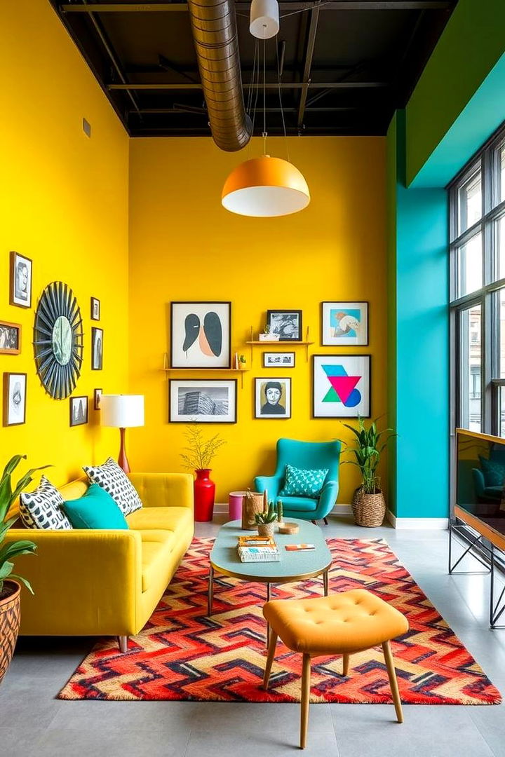 Vibrant Energy Bright Yellow and Teal - 22 Two Tone Wall Paint Ideas