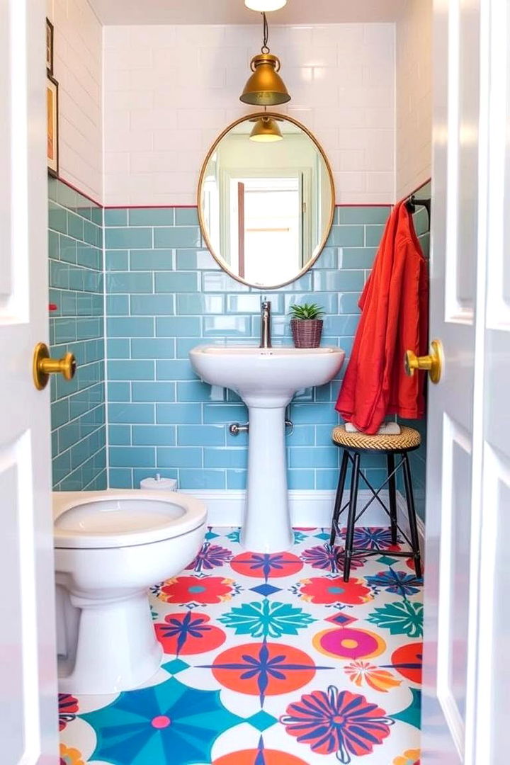 Vibrant Expression with Colorful Accents - 22 Small Bathroom Flooring Ideas
